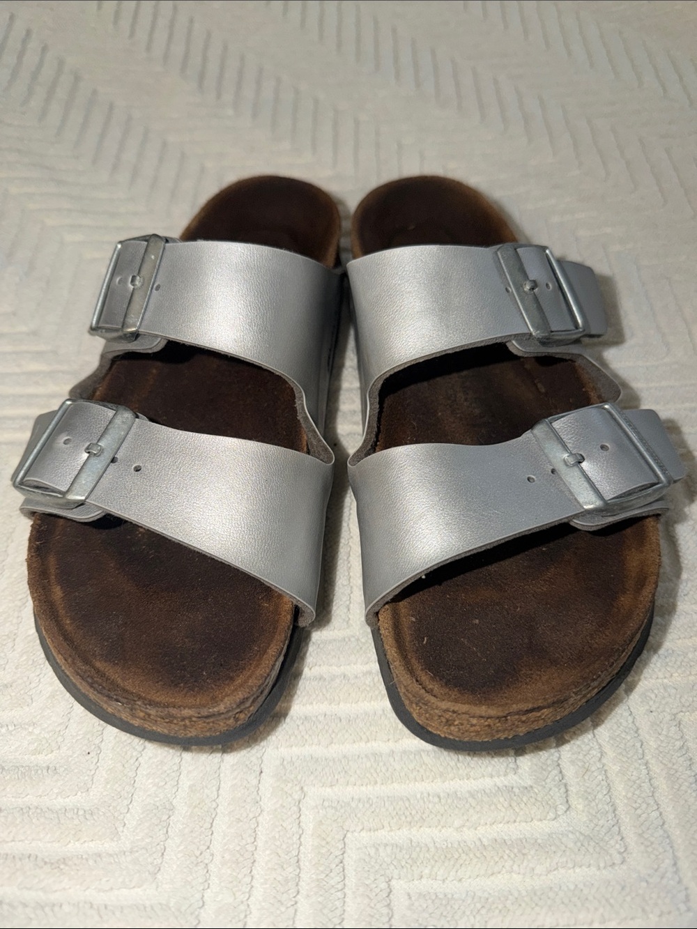 Birkenstock Silver Two-Strap Sandals